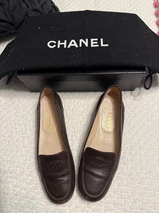CHANEL Shoes - **Vintage Brown Leather Chanel Slip-on's**